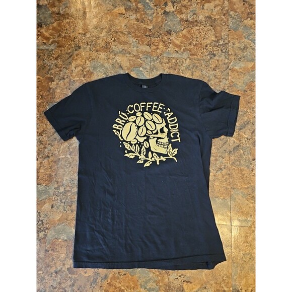 Bru Coffee Addict Teeshirt Gildan Tee‎ Black Size M 20" Chest - Picture 1 of 6